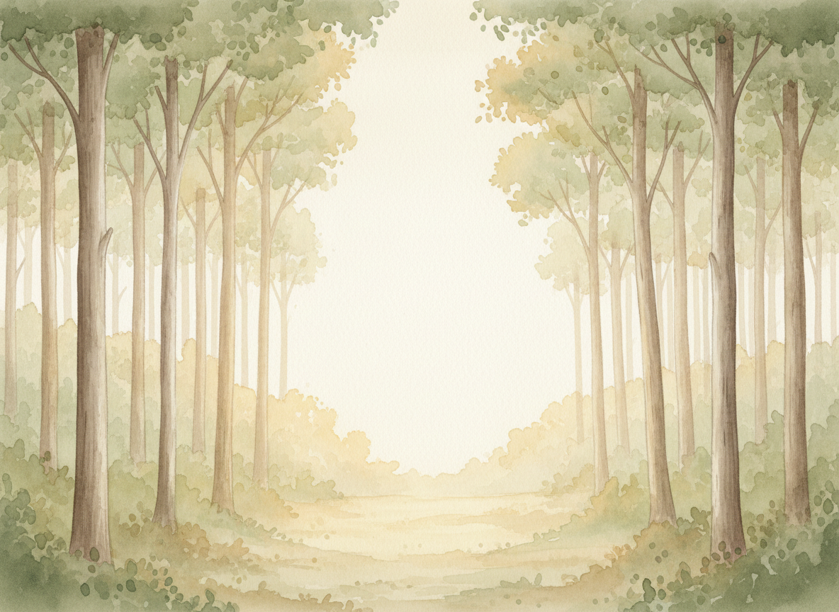 Misty woodland clearing at dawn